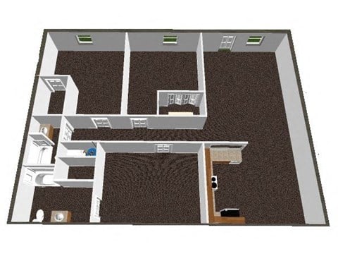 Floor plan for 3 beds, 2 baths, 1170 sqft